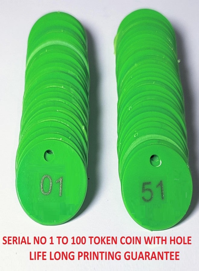 موريل عملة معدنية دائرية الشكل من البلاستيك الأخضر المنقوش من موريل مع ثقب، للاستخدام في المتاجر، وألعاب الطاولة، والمتاجر، والكازينوهات، والمدارس، والفعاليات | عملات رقمية من 1 إلى 100. - Image 4